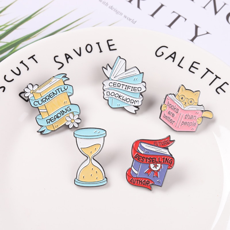 Book Enamel Pins Book Quote Banner Brooches Hourglass Badges Reader Bookworm Book Lover Students Jewelry Accessories Gifts