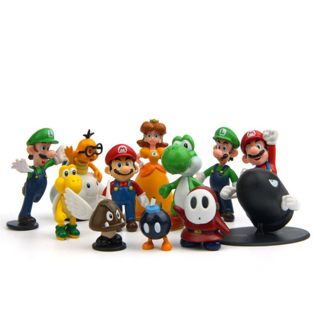 New 6PCS Super Mario Bros Action Figure Toys Dolls Luigi Yoshi Mushroom Kid Gift Toy Collectibles