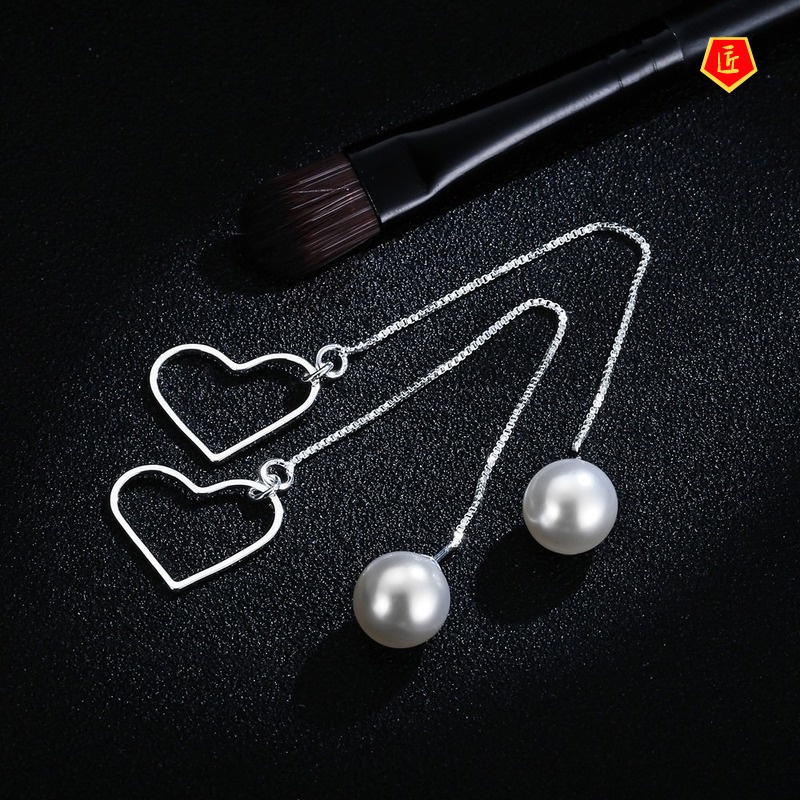 [Ready Stock]Korean Simple Fashion Tassel Long Pearl Geometric Earrings