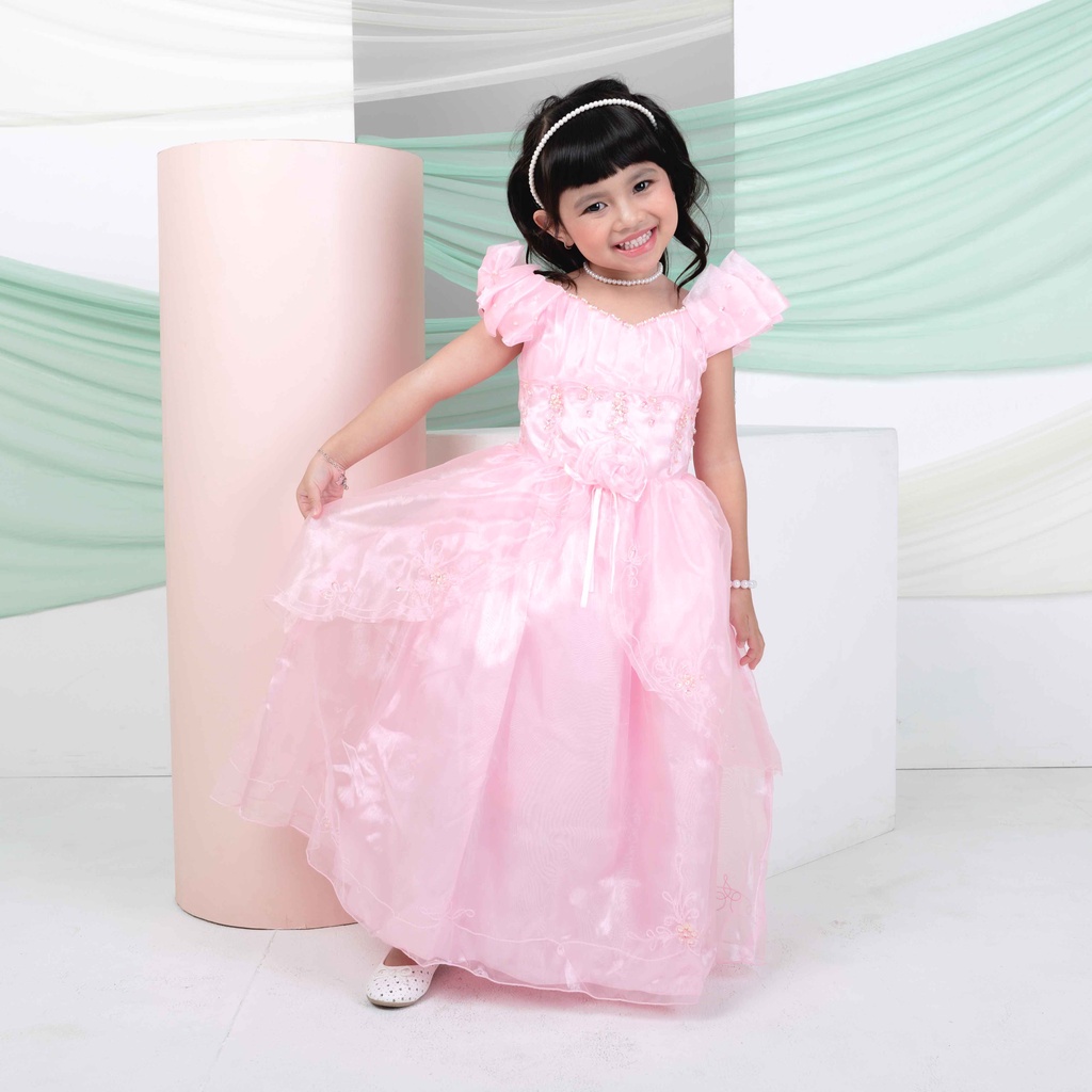 NIKI Dress Anak Satin Lace Mutiara Pita Elegan 3003