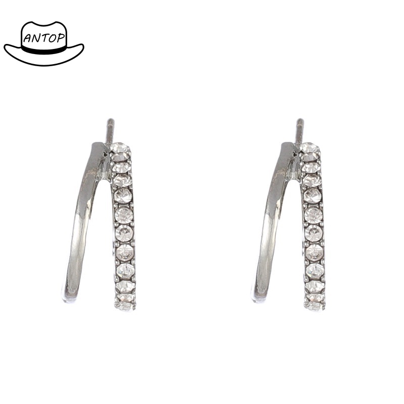 925 Sterling Silver Anting Kecil Fashion Wanita Tindik Setengah Lingkaran Berkedip Berbentuk Cshaped ANTOP