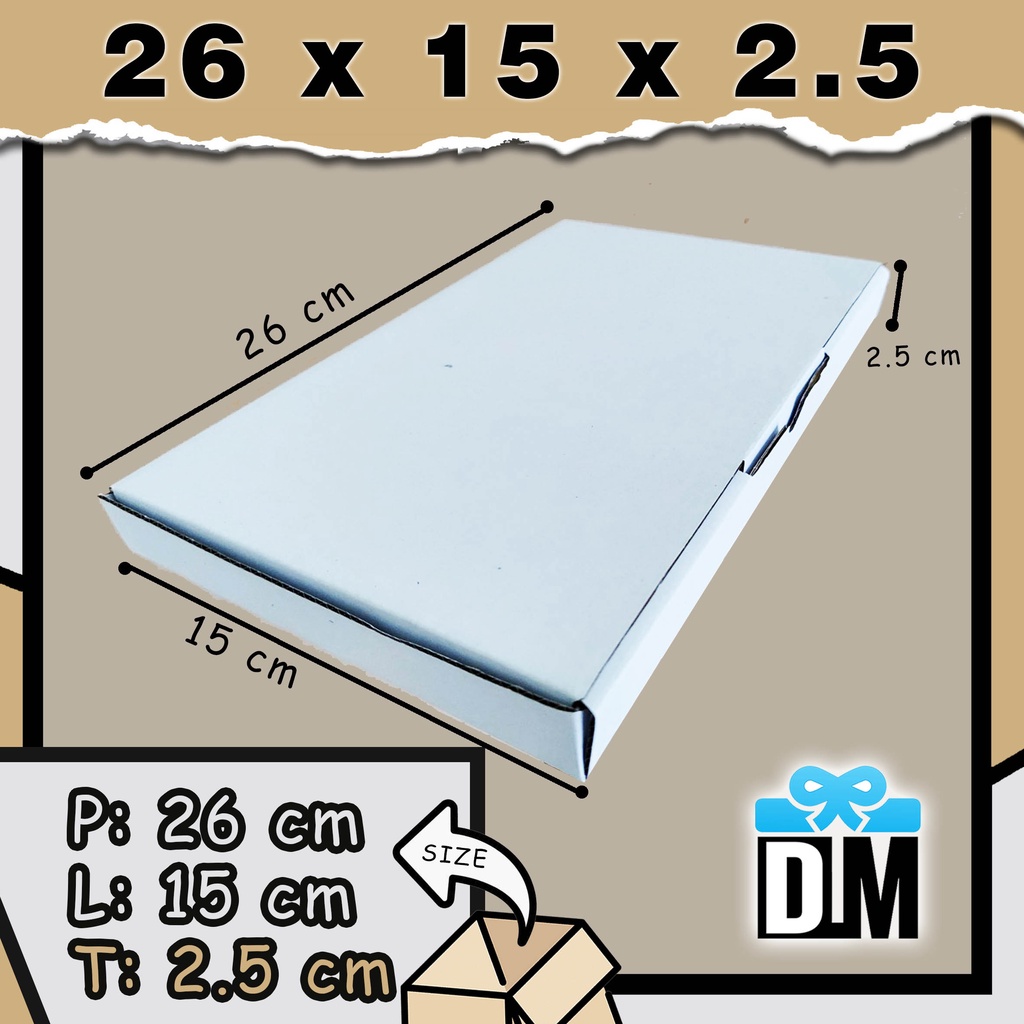 

Kardus 26 x 15 x 2 cm Dus Box 26x15.5x2.5cm Kotak Packing 260 x 155 x 25 mm Putih White Kraft