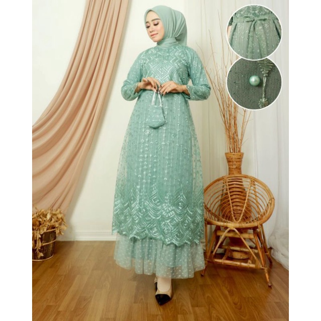 GAMIS NAIMA | BAHAN TILLE BORDIR MUTIARA | By Balli Kebaya