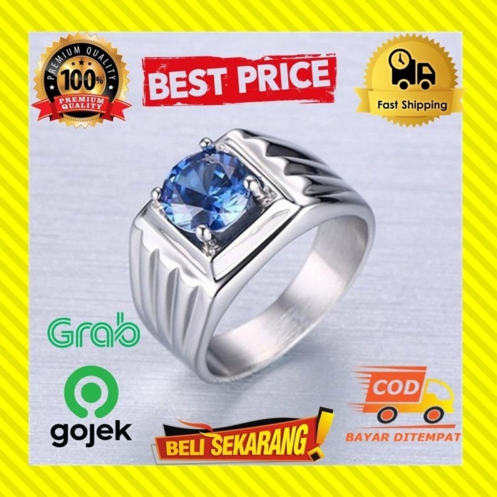 CINCIN PRIA BATU SAFIR BIRU TOPAZ ASLI SILVER PERAK ORI PREMIUM C122 - 7