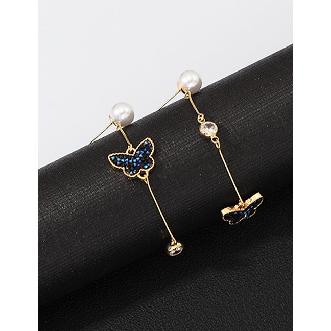 LRC Anting Tusuk Fashion Black Butterfly Artificial pearl Earrings D34651