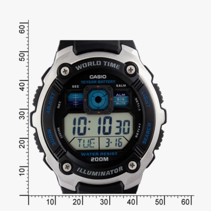 Casio Original AE-2000W / AE2000W-1A /1B Jam Tangan Pria - Digital - Karet - Silver Hitam