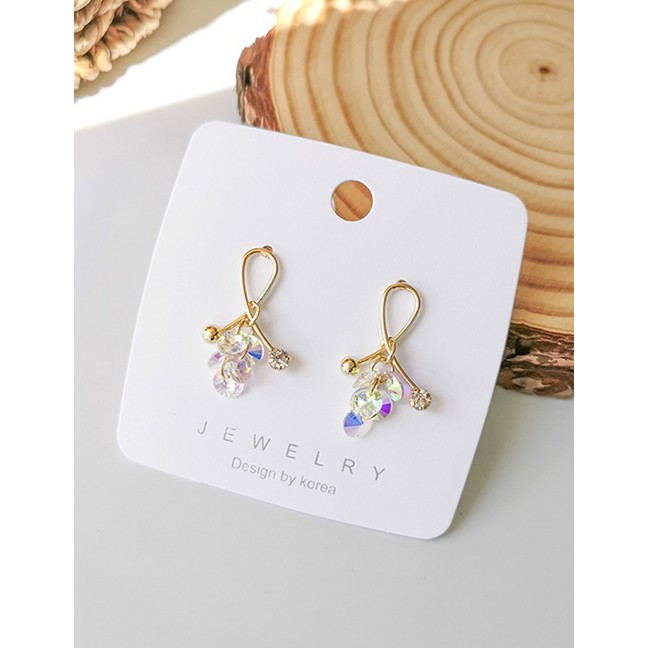 LRC Anting Tusuk Fashion Golden 925 Silver Pin Colored Diamond Geometric Cross Stud Earrings D98869