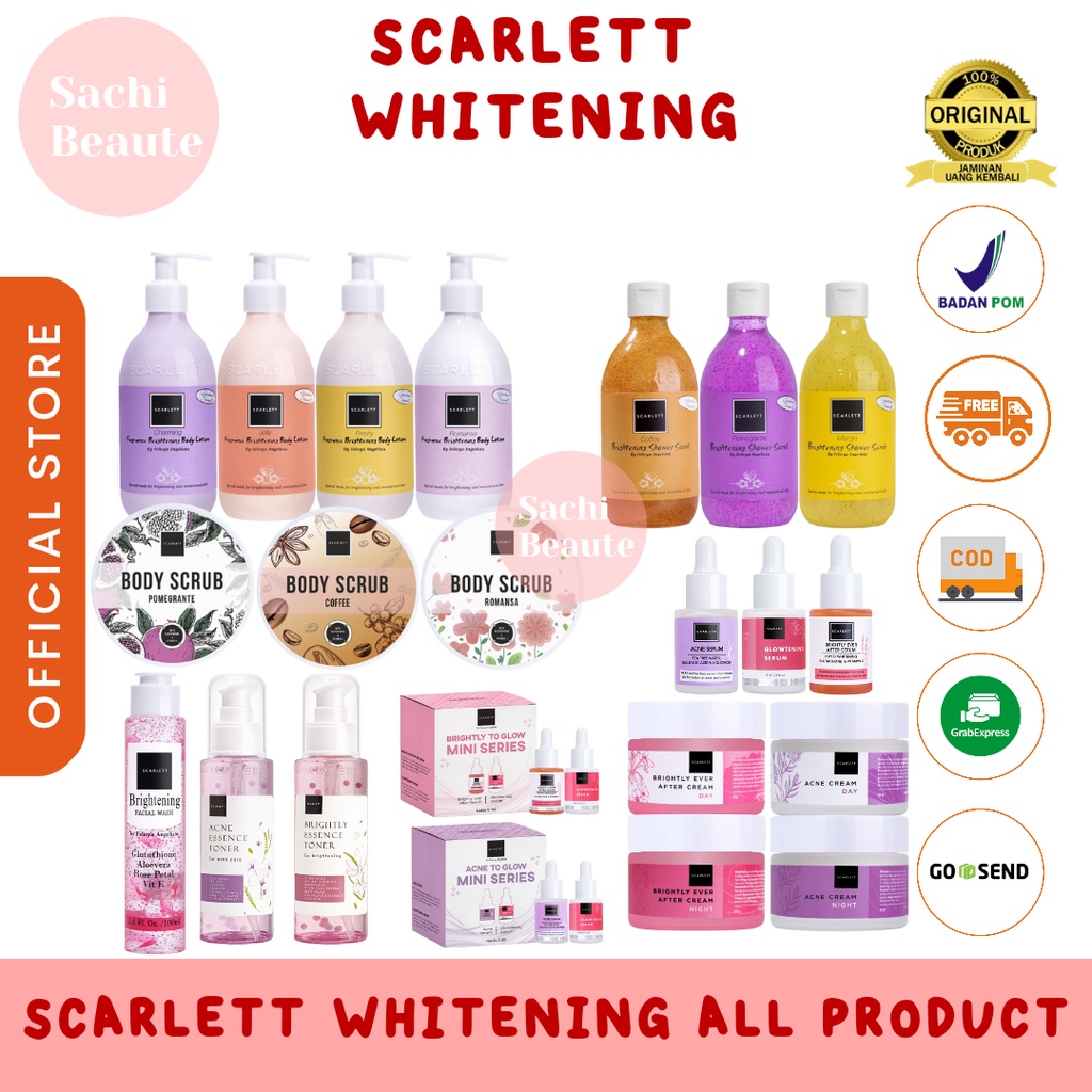 SCARLETT WHITENING / SCARLET WHITENING SERUM ORIGINAL BPOM LULUR ROMANSA POME CHARMING FRESHY Sachi Beaute