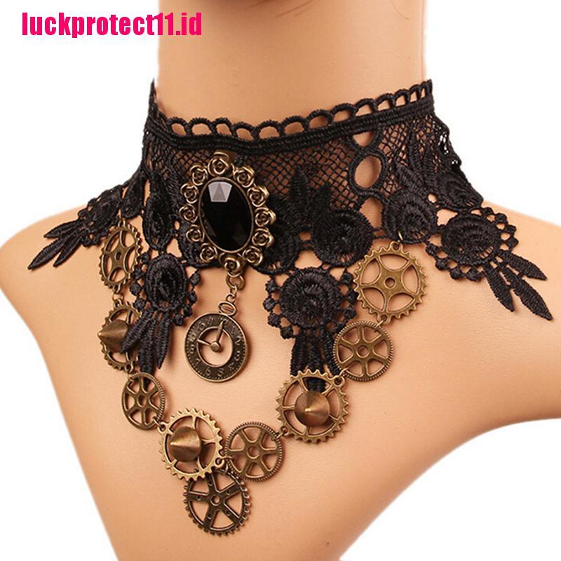 (LUCK) Kalung Choker Lace Gaya Gothic Vintage Steampunk Untuk Wanita