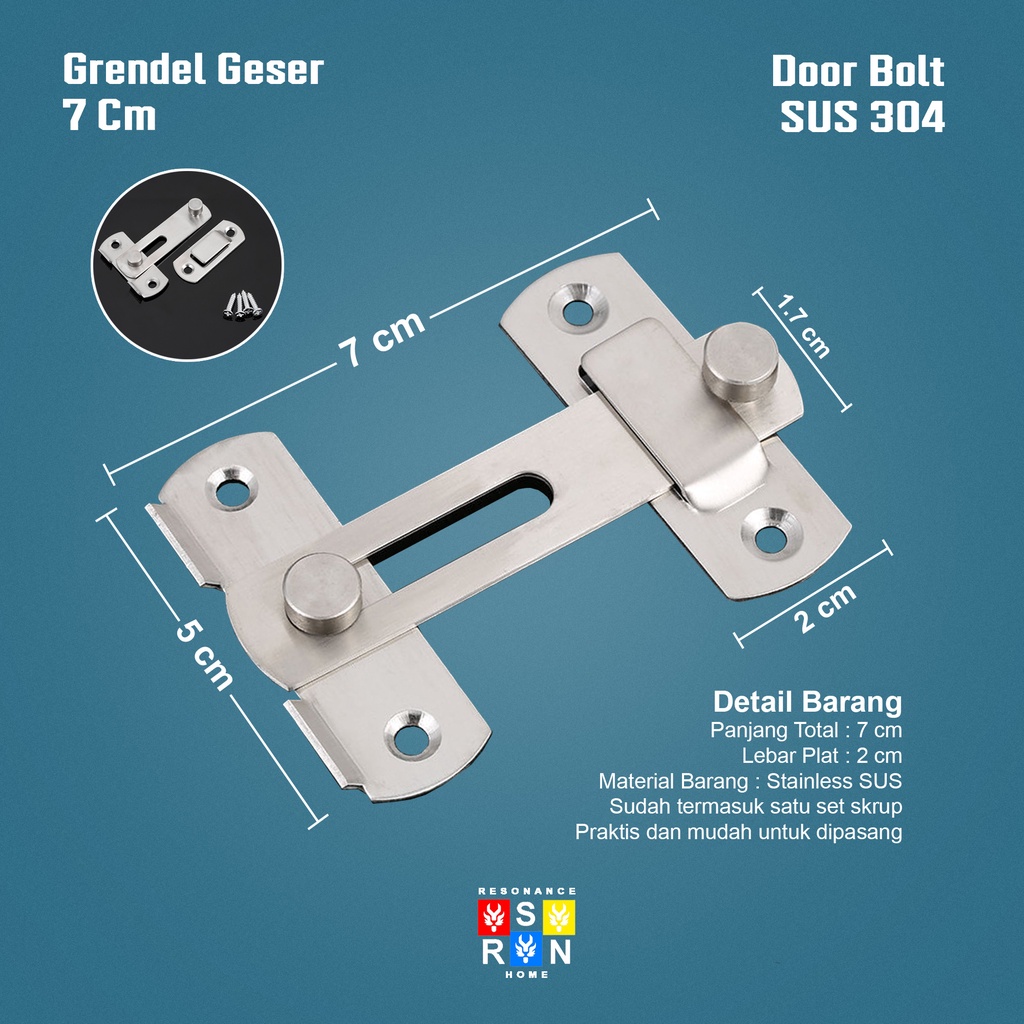 Grendel Kait Sus 304 / Slot Pintu Geser Sliding 7cm Resonance Home