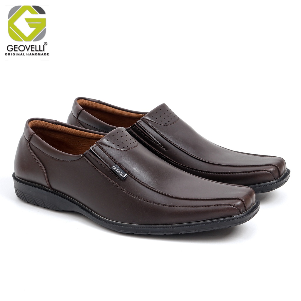 BIG SIZE 44 - 45 | Sepatu Kantor Pria Geovelli Pantofel Formal Kerja Dinas Pesta Kulit Sapi Asli Coklat Kopi Dan Hitam