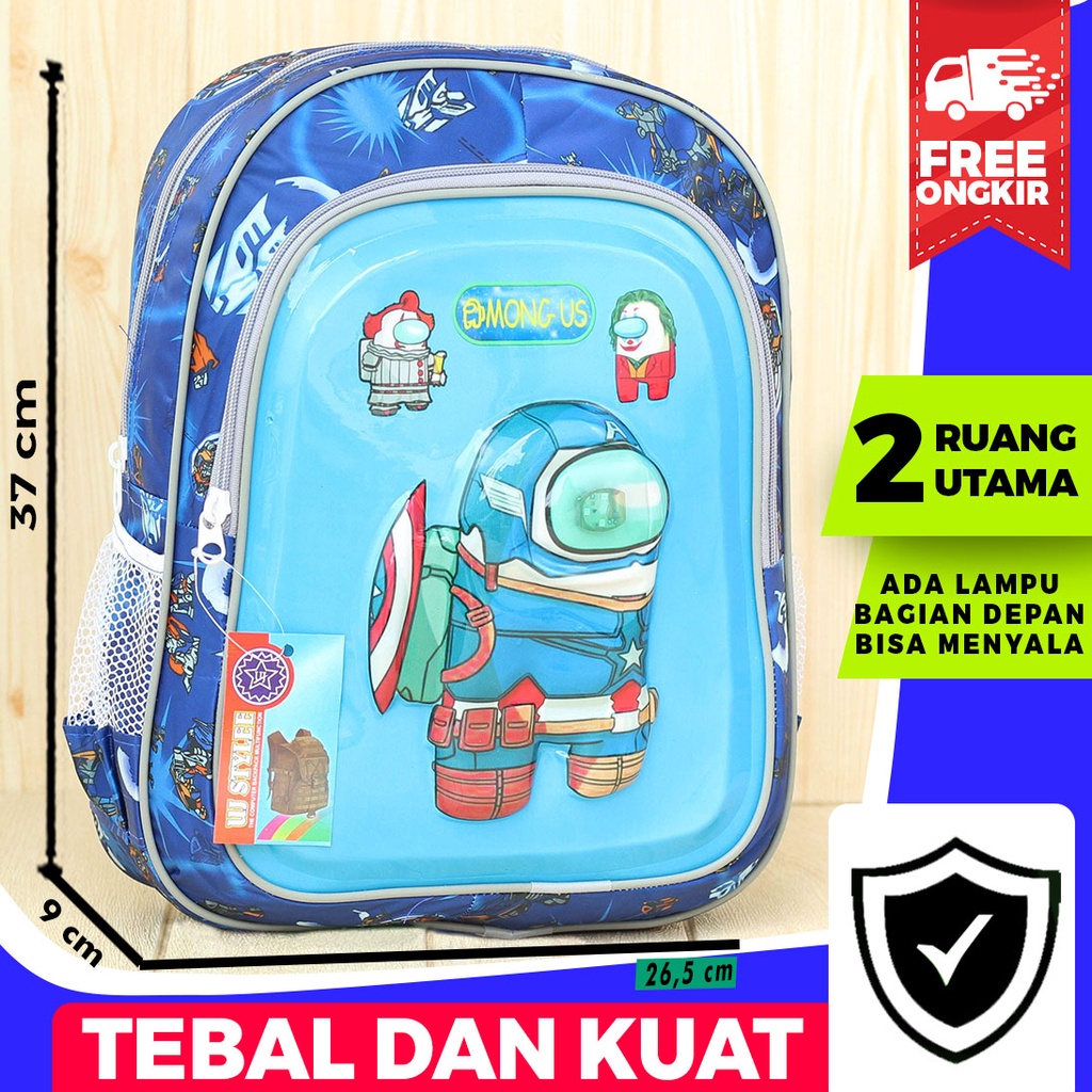 Tas Sekolah Anak Laki Laki TK Lampu  Among Us Biru SD PAUD Karakter Murah Gambar Kartun Karakter Terbaru Lucu Premium SMP Mini Murah BT-21 Motif Karakter Berkualitas