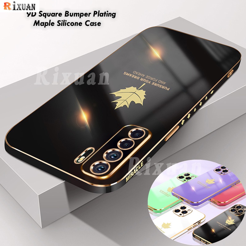 Casing Huawei P20 Lite P30 Pro P40 Mate 20 Mate30 Fashion Electroplated Maple Leaf Square Plating Soft Silicone Case Rixua