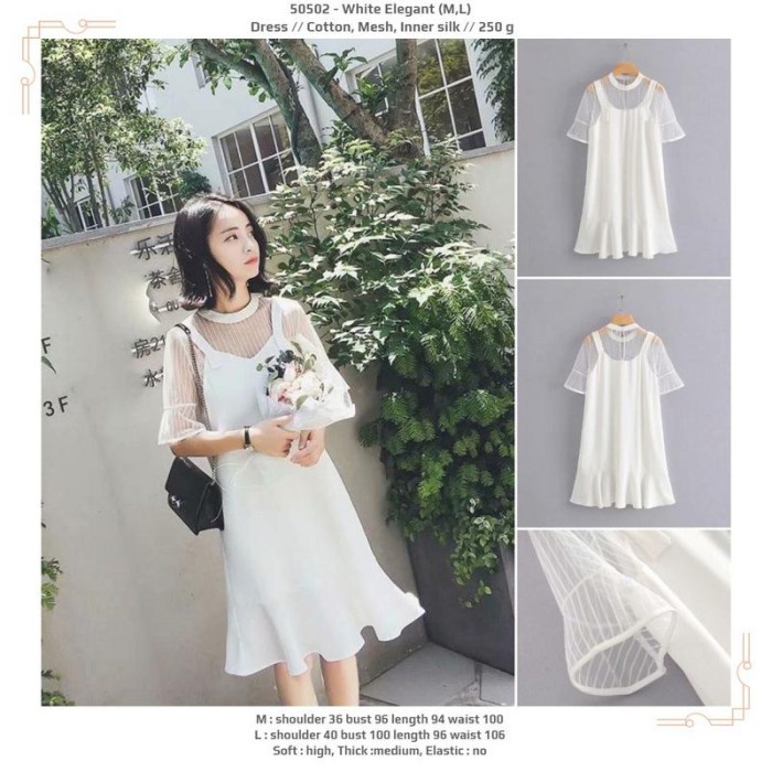 50502 White Elegant Dress / Dress Pesta Midi Putih Polos(E6Q6) Long Tunik Kekinian maxi dress gamis 