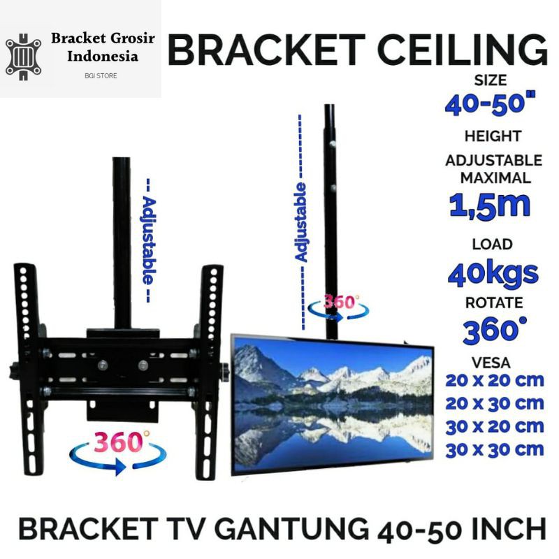 Bracket tv 50 43 42 40 32 30 inch plafon gantung