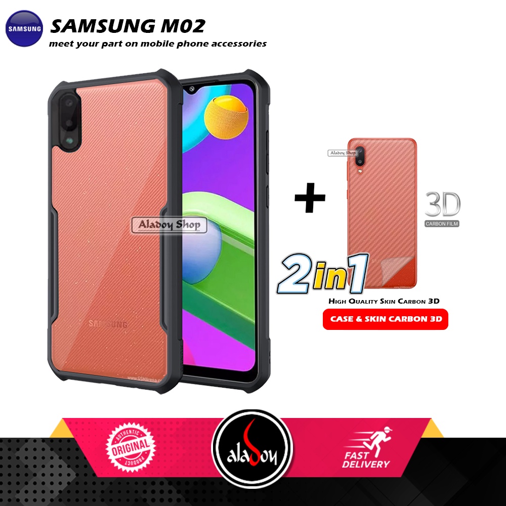 Case Samsung M02 Armor Fusion Transparent Casing Free Skin Carbon 3D