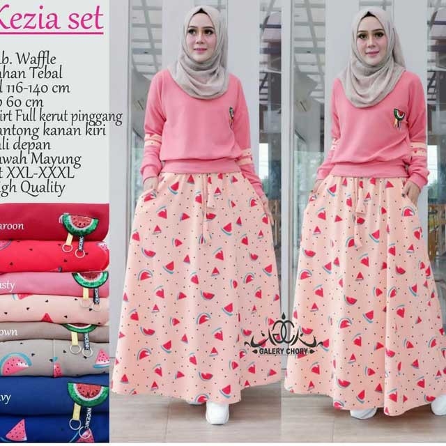 KEZIA SET SERI@135 ECER@145 Matt Atasan Wedges Tebal, Rok Scuba Import, Pinggang Karet, Fit To XL