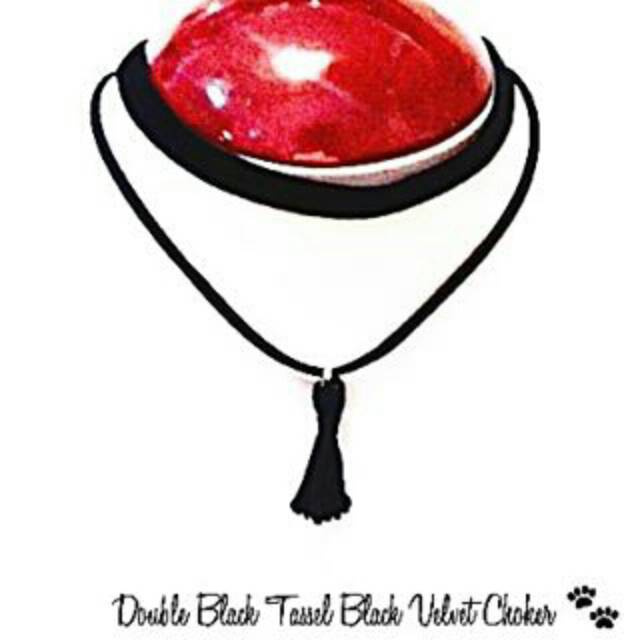Double Black Tassel Velvet Choker Necklace | Kalung Handmade Premium Collection