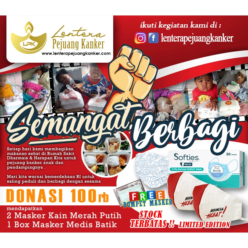 Masker Kain Merah Putih & Masker Batik Free Dompet Masker