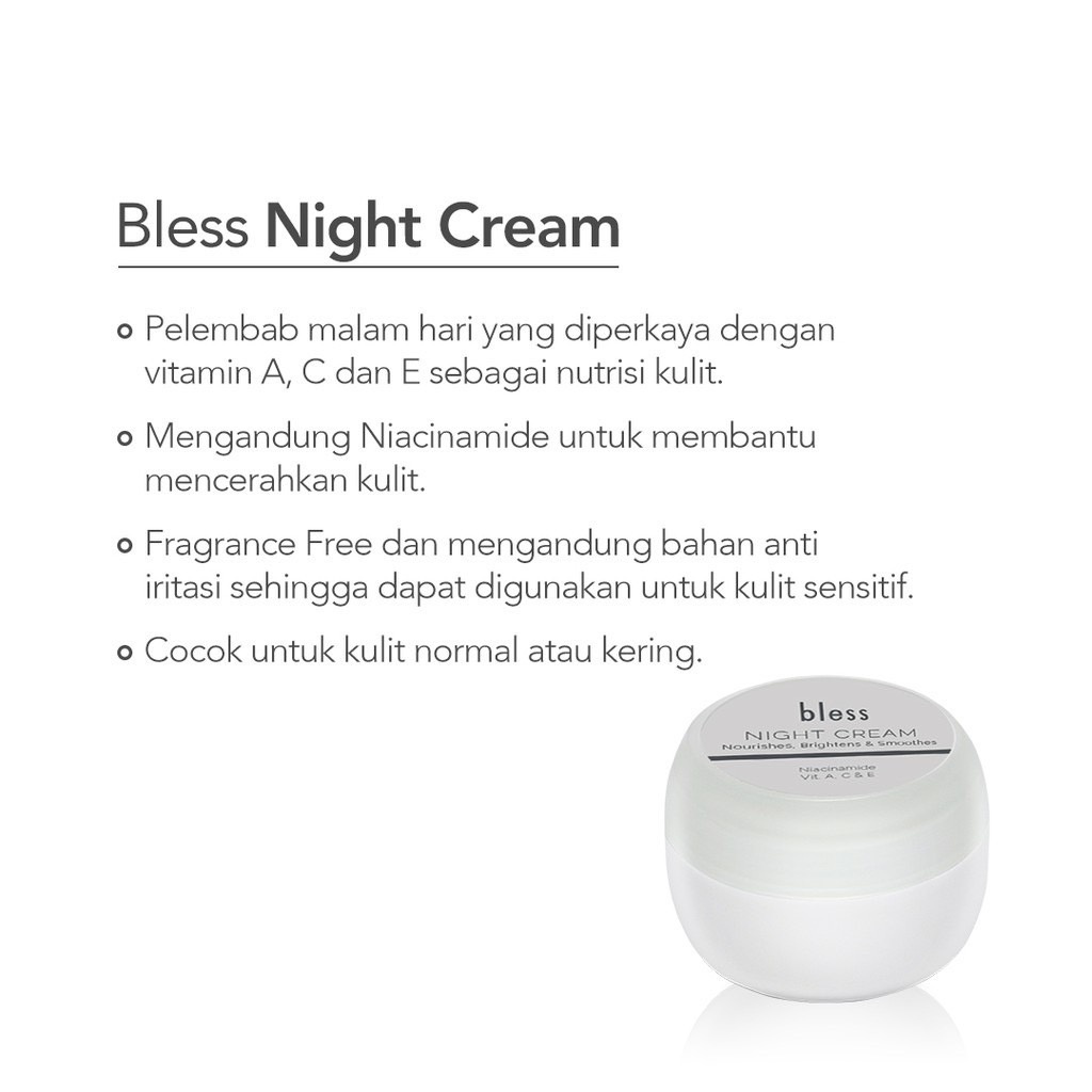 BLESS Night Cream 18gr | Pelembab - Kulit Normal Atau Kering