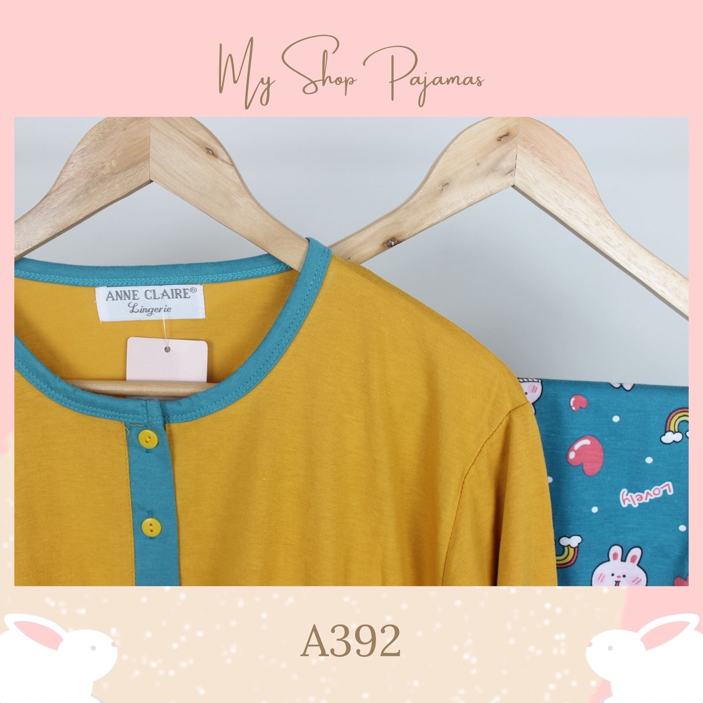 PIYAMA ANNE CLAIRE TANGAN LENGAN PENDEK CELANA PANJANG BAJU PAKAIAN TIDUR BABYDOLL SETELAN DEWASA WANITA SLEEPWEAR PAJAMAS CP-A392 Kuning