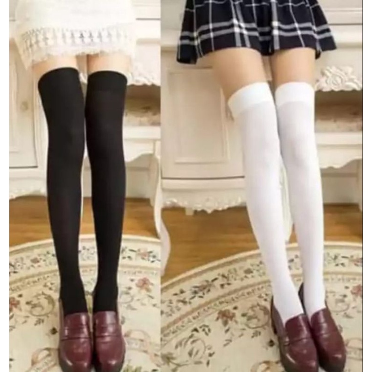 Overknee Socks Polos Bahan Spandex Tebal Overknee Panjang Korean Style Kaos Kaki Wanita Kaos Kaki Pa