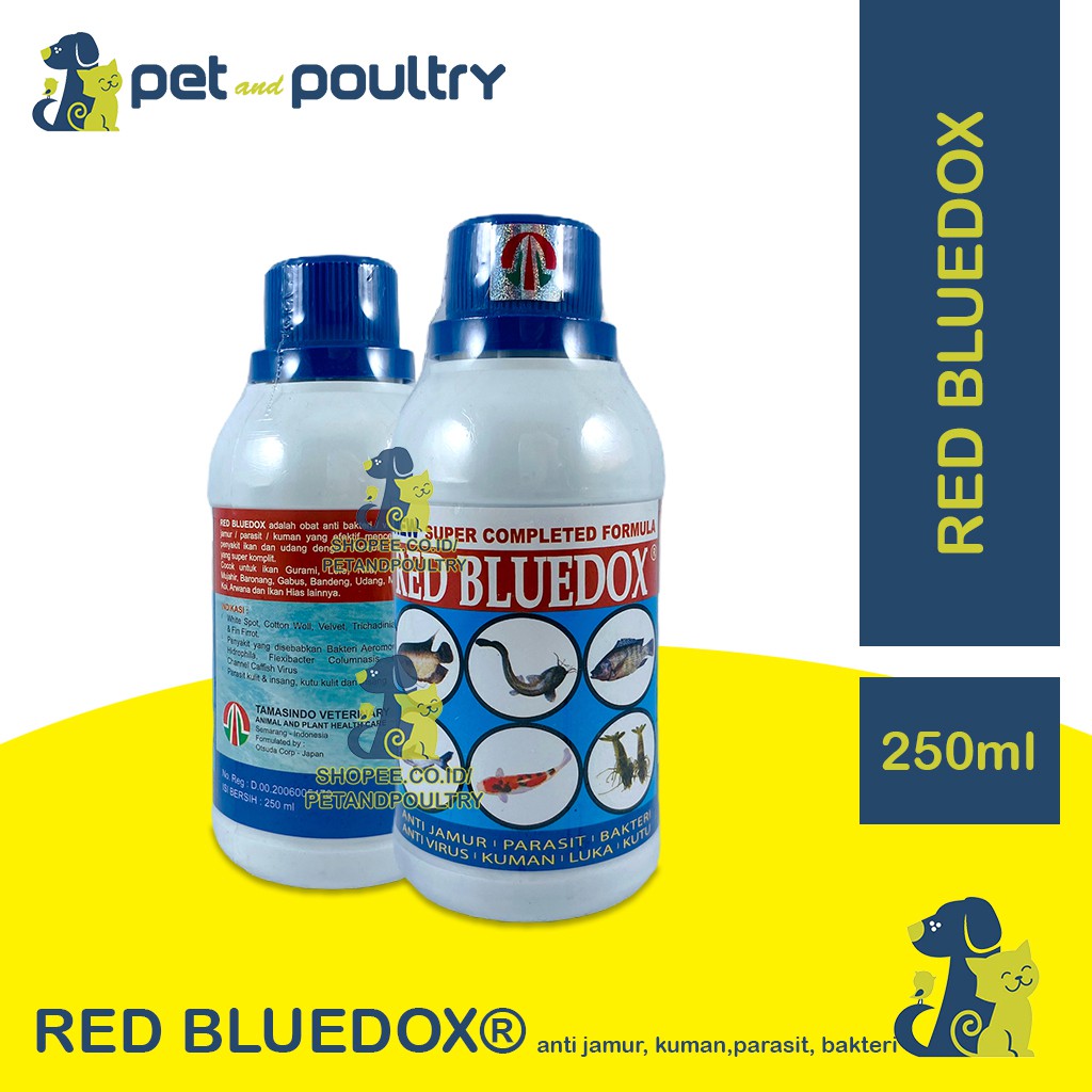 RED BLUEDOX 250 ML OBAT BAKTERI VIRUS JAMUR PARASIT KUMAN KUTU IKAN LELE NILA GURAMI MUJAIR UDANG