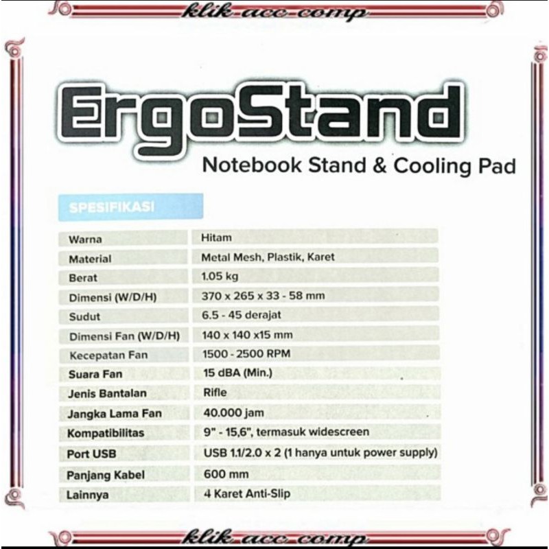 Cooling pad laptop Ergostand / Cooler Ergostand / Cooler laptop 15.6&quot;