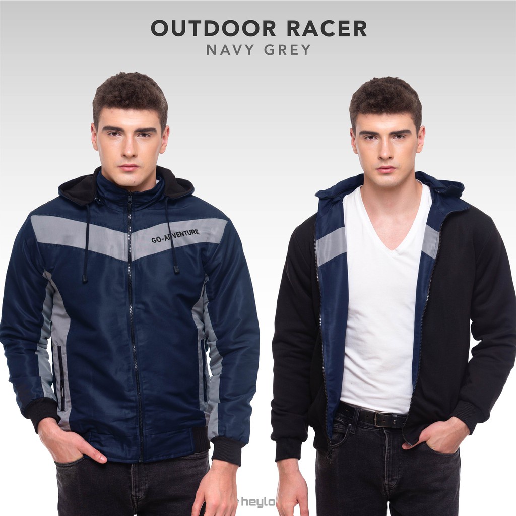 (Jaket 2 In 1) Jaket Outdoor Racer Jaket Pria Jaket Motor Slim Fit Body Anti Air Angin Hitam Navy Grey Size L XL XXL Jumbo Big Size Original HEYLOOK