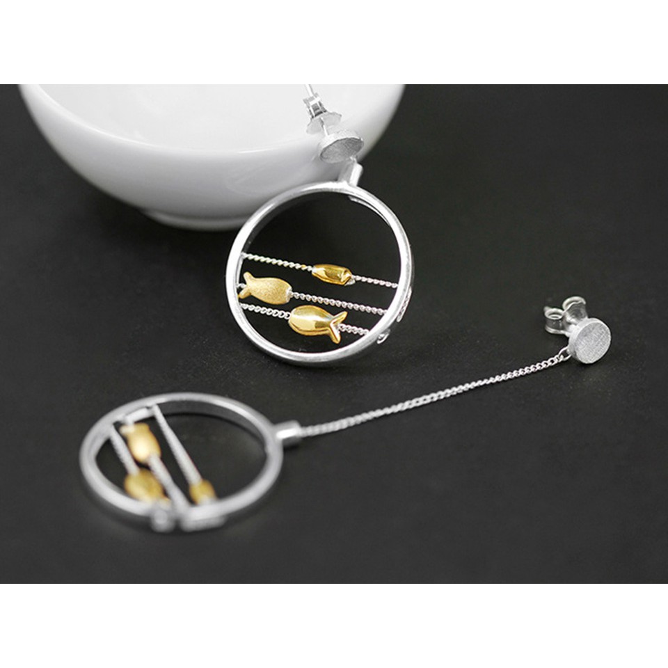 SERI SERI Anting Wanita Perak 925 Asli Swimming Fish Sterling Silver Earrings Ikan Berenang