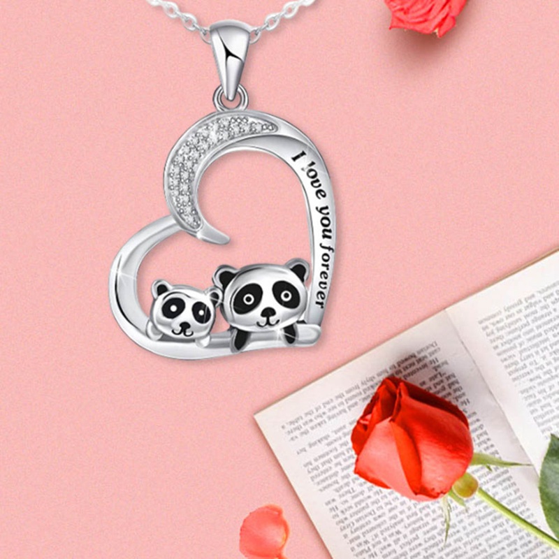 Fashion Accessories New Best-Selling Heart-Shaped Rhinestone Pendant Alloy Painting Oil National Treasure Panda Necklace