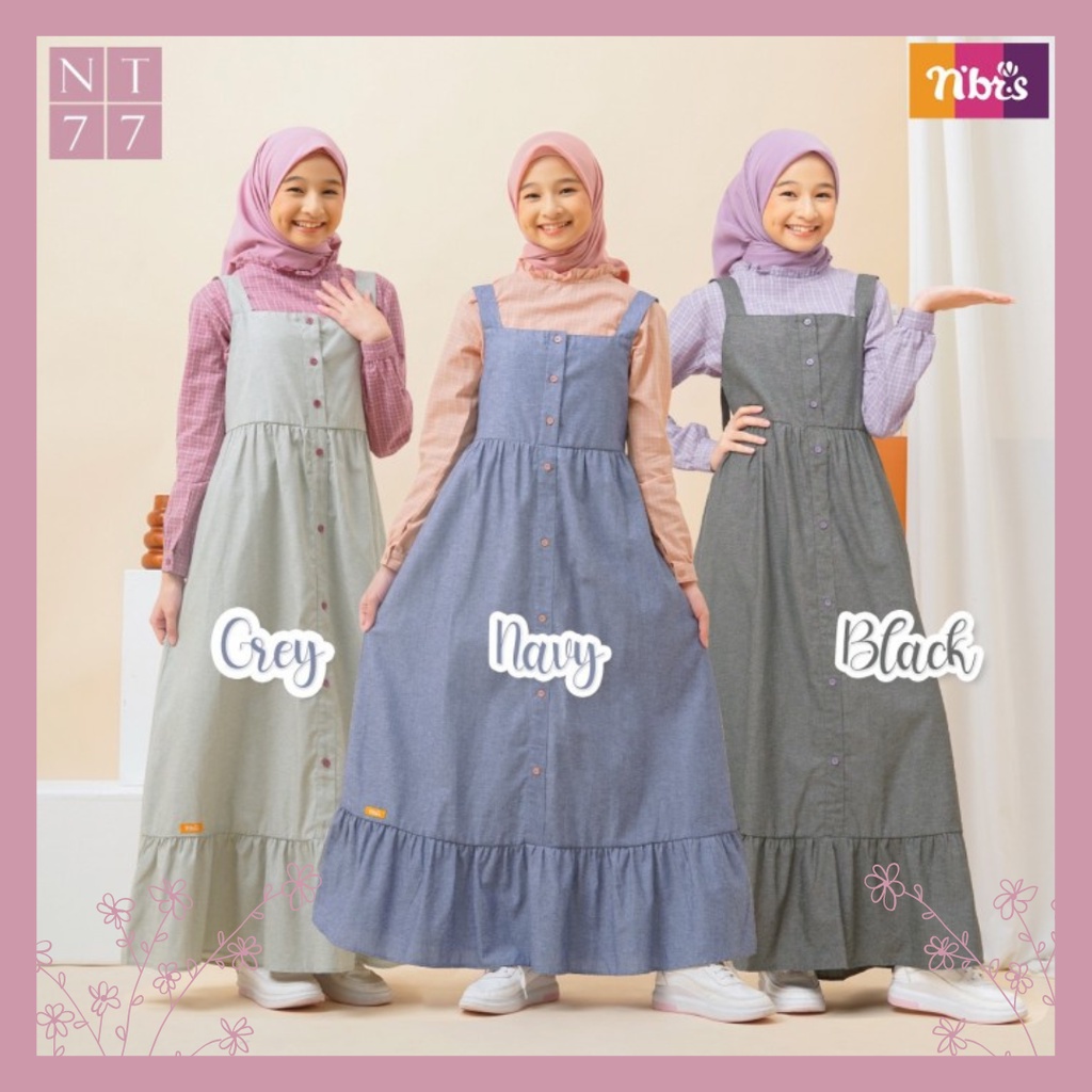 Baju Gamis Anak Perempuan Remaja Overall Set Inner Model Terbaru Nibras Teen NT 077