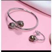 Set setelan gelang dan cincin kendari rhodium terbaru mutiara air tawar asli lombok bersertifikat