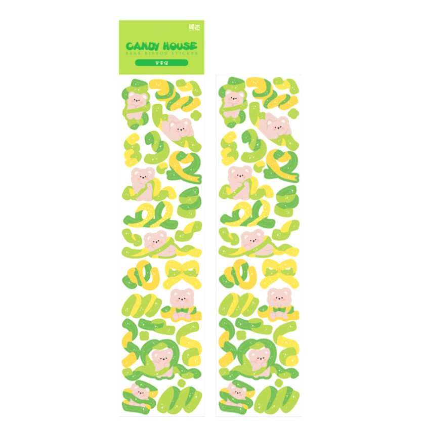 

lime bear ribbon deco sticker set