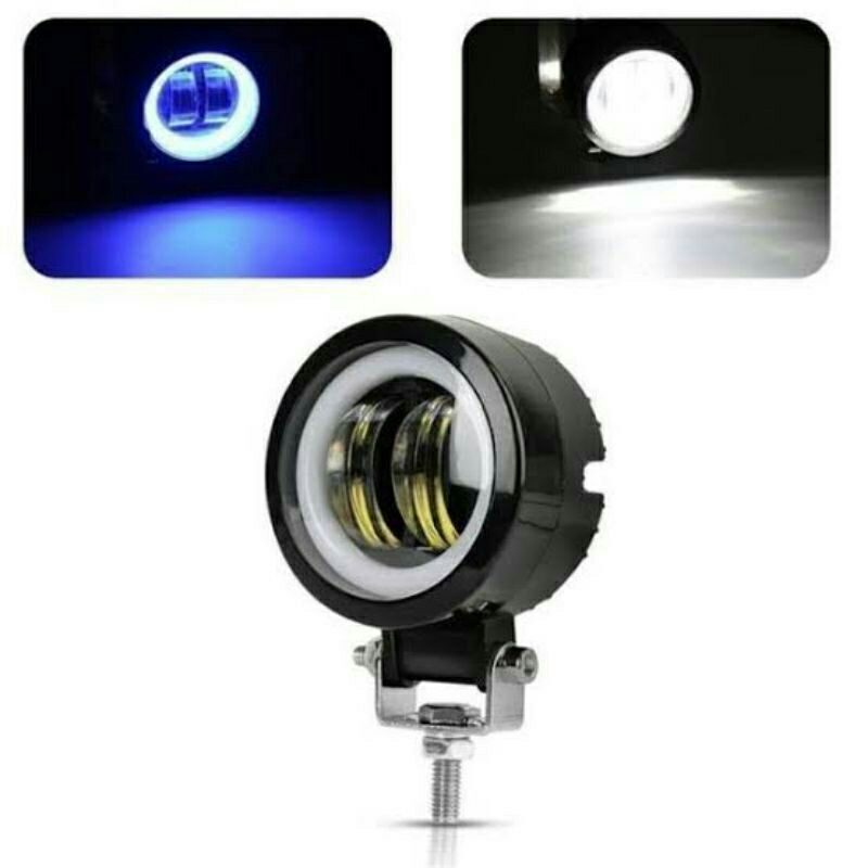 Lampu daymaker bulat 2 lensa ring biru/ring putih