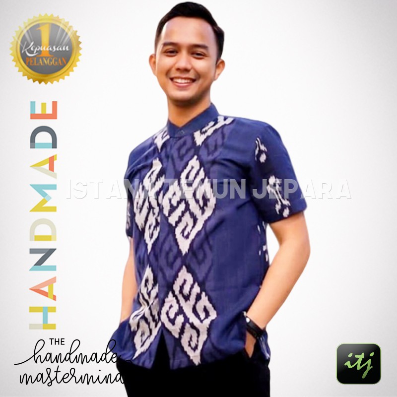 Kemeja Tenun Pria Etnik Batik Tenun Troso Motif Toraja Lengan Pendek