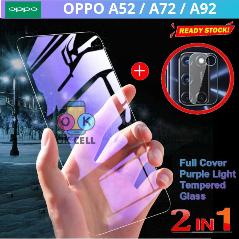 2in1- Tempered Glass Anti Gores Blue Light Oppo A52 A72 A92 TG Anti Blue Radiasi Screen Protector