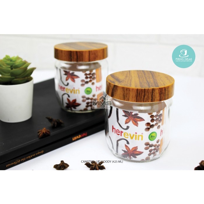 Toples Lebaran Kaca Herevin Tutup Plastik Motif Kayu