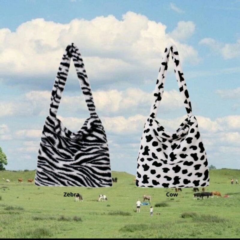 Tote Bag Bulu Wanita Motip Sapi Loreng Zebra