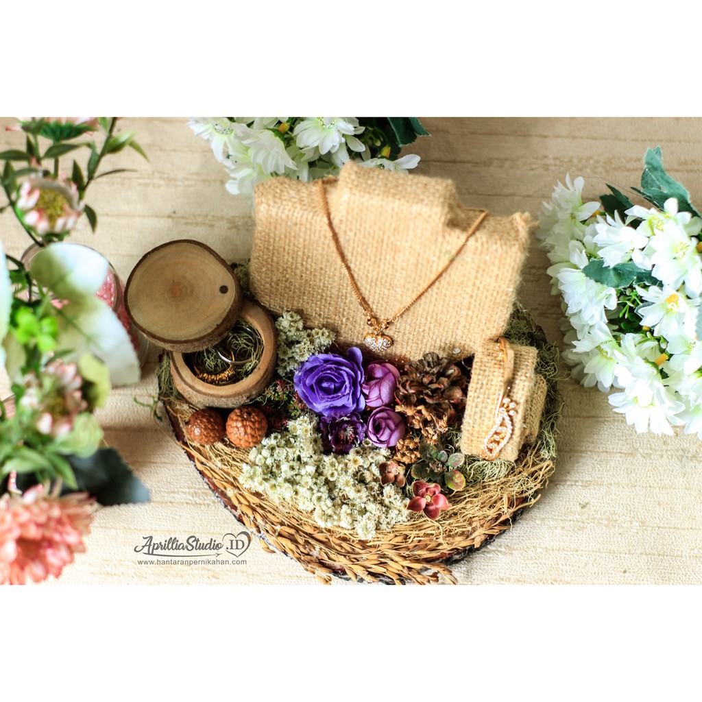 Kotak Perhiasan | Kotak Cincin | Slice Wood Ringbox Full Set