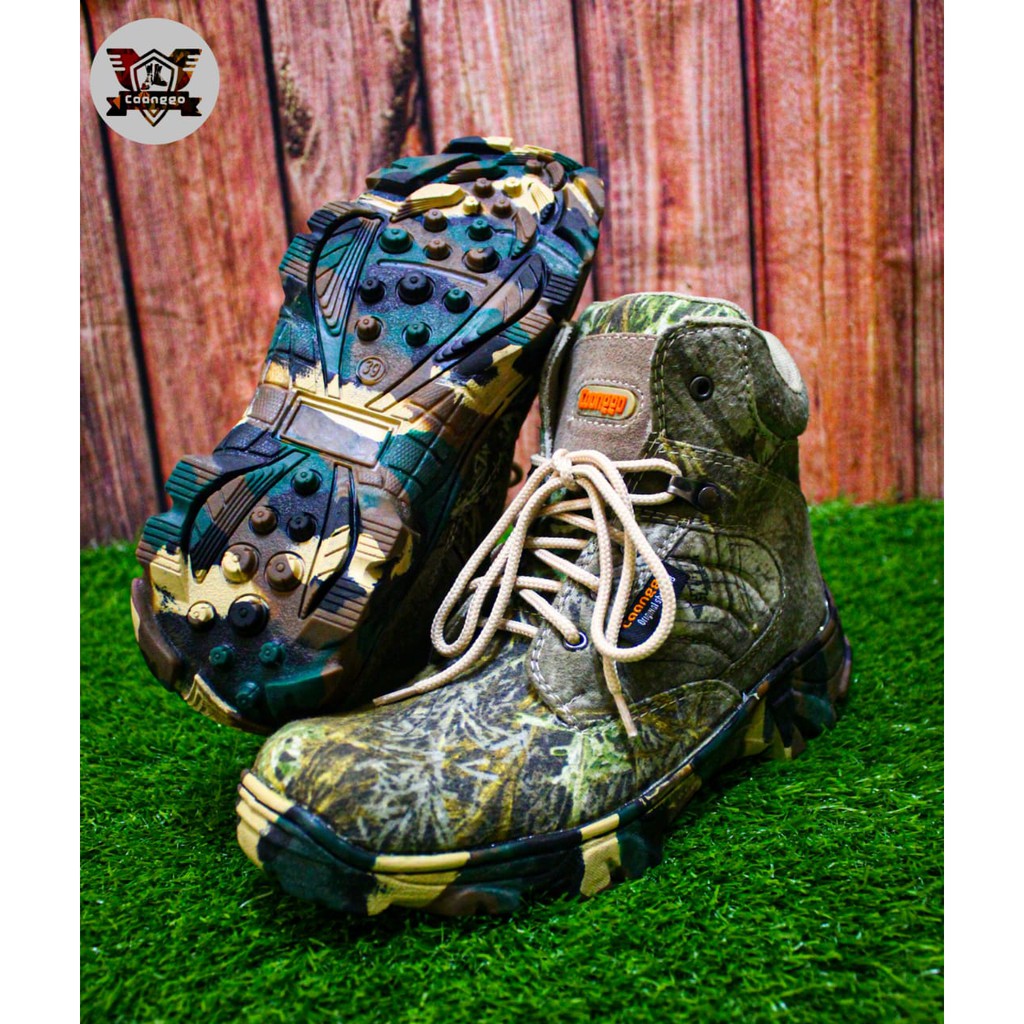 SEPATU SAFETY BOOTS CAMO HUNTING/BERBURU,SAFETY UJUNG BESI,TINGGI 6 INC