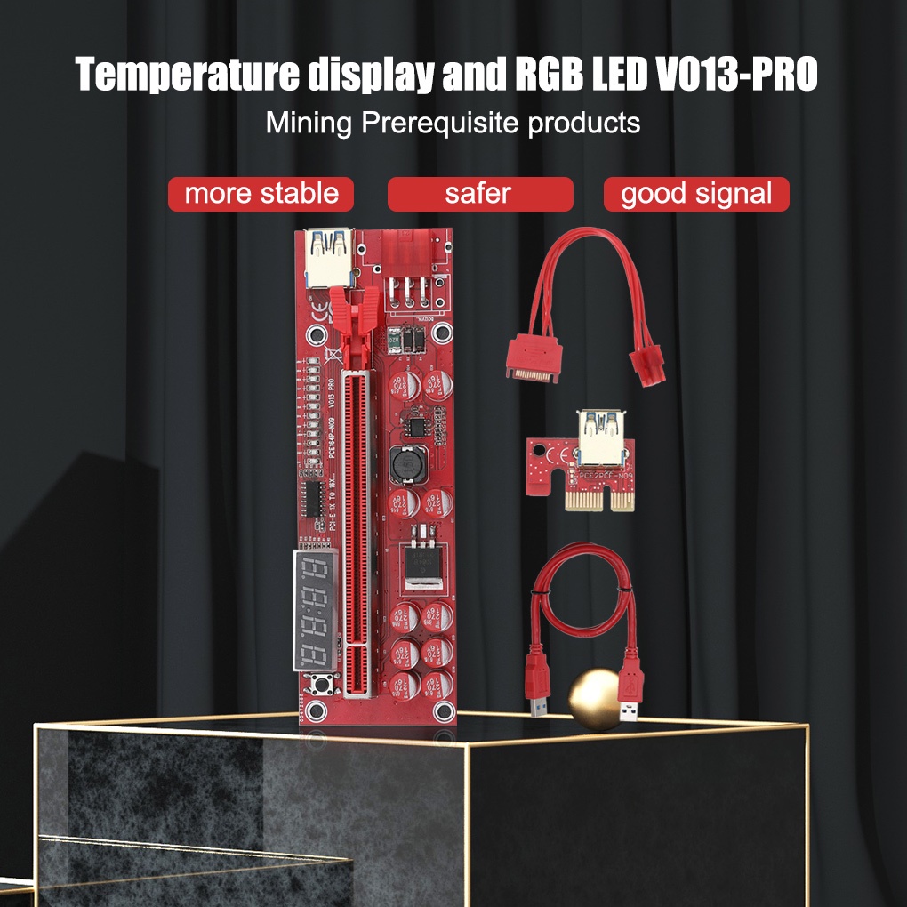 Pci-e Riser Ver011s plus Kartu Grafis GPU Adapter Riser Dengan 13 Lampu Led Warna Merah