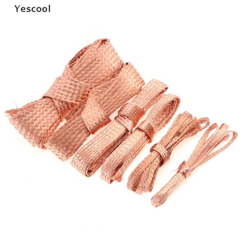 Yescool 1m Flat Pure Copper Braid Cable Bare Copper Braid Wire Ground Lead .