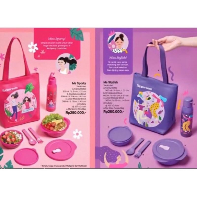 tupperware simply lunch set/ ms stylish ms sporty tempat bekal makan free tas