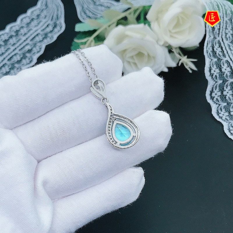 [Ready Stock]Mermaid Tears Pendant S925 Silver Topaz Blue Necklace Women's Simple Elegant