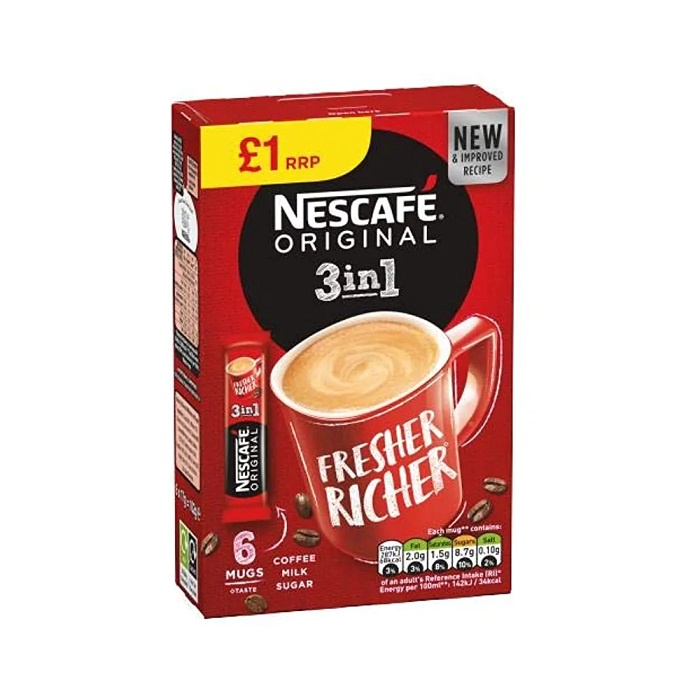 

Kopi Nescafe Original 3 in 1 Fresher Richer Coffee Milk Sugar 6 x 17 Gram