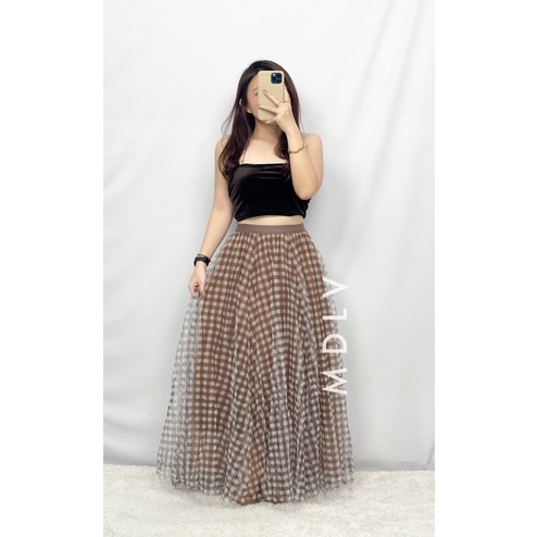 MDLV ~ 9211# Coletta Plaid Tulle Skirt Tok Tutu Dewasa Import