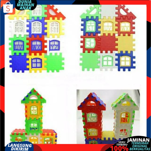 Mainan Anak Edukasi Blok rumah Puzzle BALOK SUSUN BENTUK rumah funny block JM 8211 Plastik Berkualitas SNI