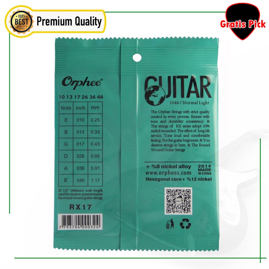 senar gitar elektrik 010 electric guitar strings orphee RX 17