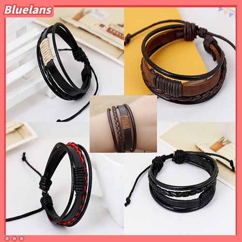 Bluelans Unisex Vintage Retro Multilayer Braided Faux Leather Wristband Bracelet Bangle